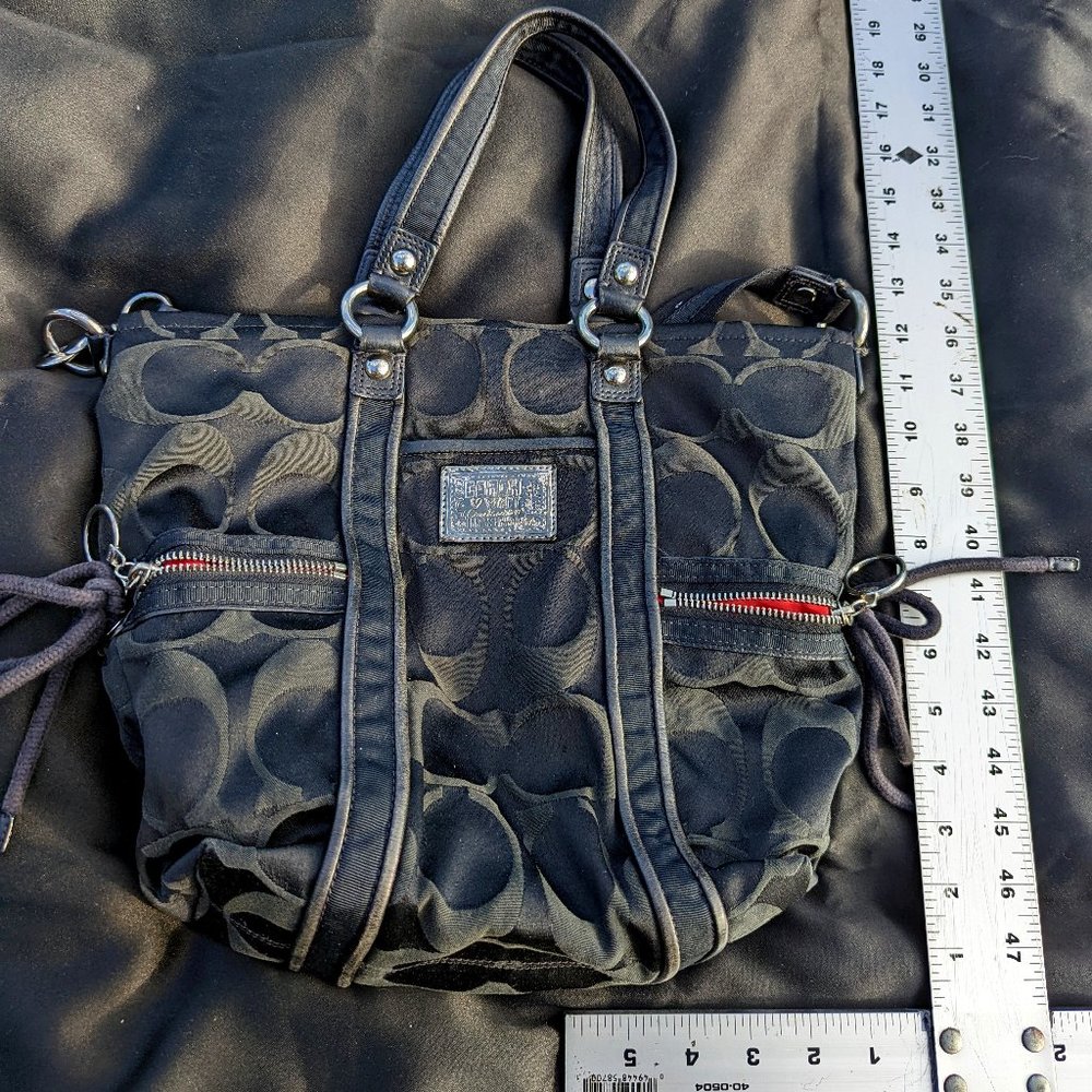 Black Coach Signature Sateen Poppy Crossbody Purse